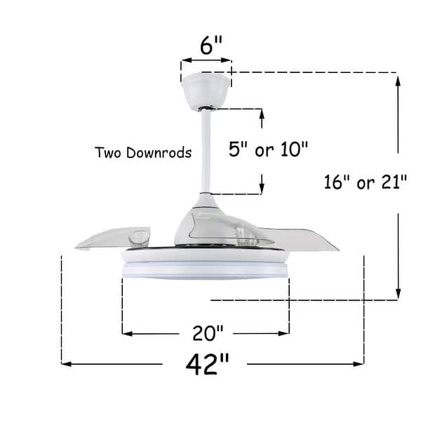 dimension image slide 3 of 3, 42" Modern Drum Ceiling Fan with Retractable Blades, LED Light Kit and Remote Control
