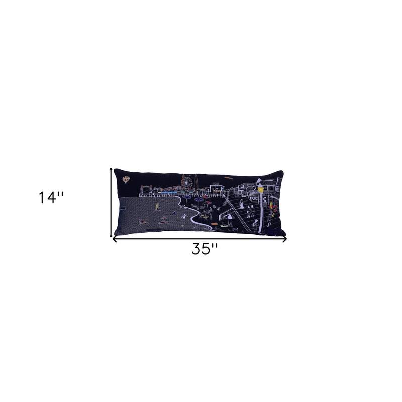 HomeRoots 35" Black Ocean City MD Nighttime Skyline Lumbar Decorative Pillow