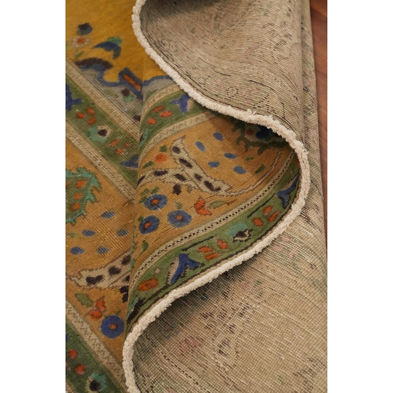 Hand Knotted Oriental 100% Wool Carpet Traditional Medallion Oranges & Rust Tabriz Area Rug - 9' 6'' X 6' 7''