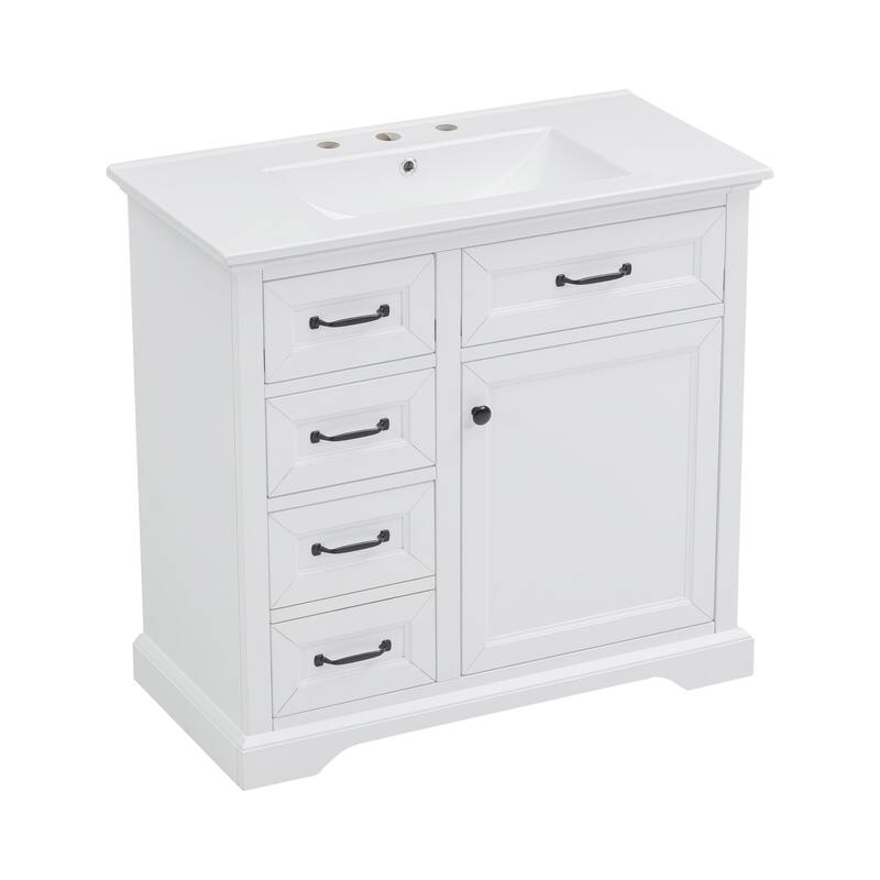Bathroom Vanity with Ceramic Sink, Bathroom Storage Cabinet with 4 Drawers & 1 Soft-Close Door, Freestanding Bathroom Vanities