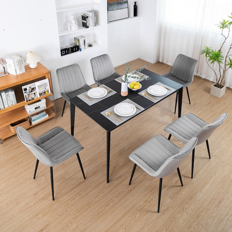 XINMICS Mid-century Modern Dining Chairs, Velvet Upholstered Metal Side Chair, Set of 2/4/6 - set of 6 - Grey