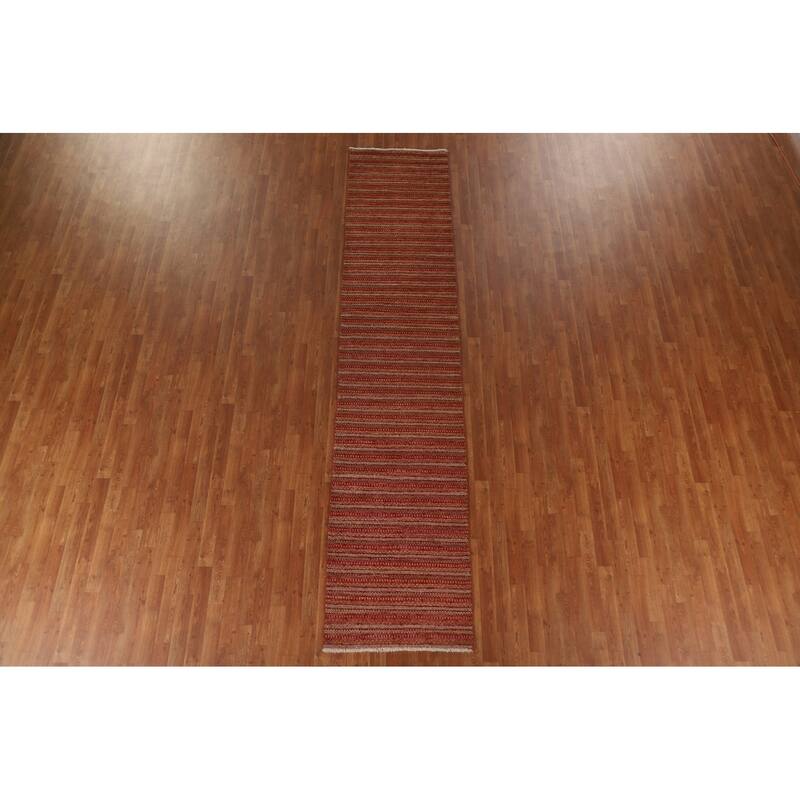 Modern Gabbeh Oriental Runner Rug Handmade Wool Carpet - 2'7"x 12'2"