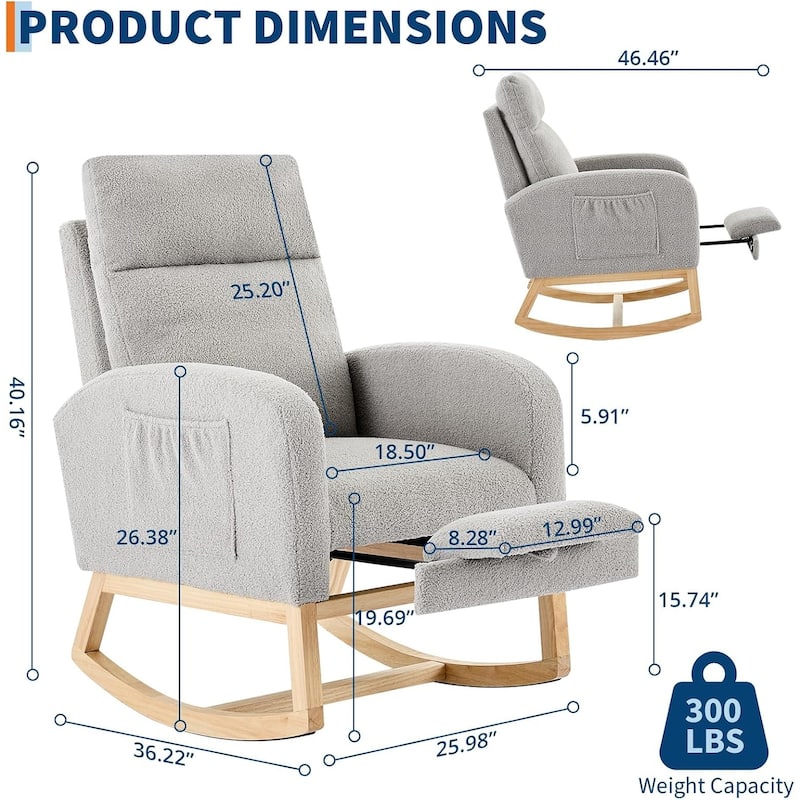 Nursery Rocking Chair with Foot Rest for Mom Nursery, Rocker Glider Chair with High Backrest