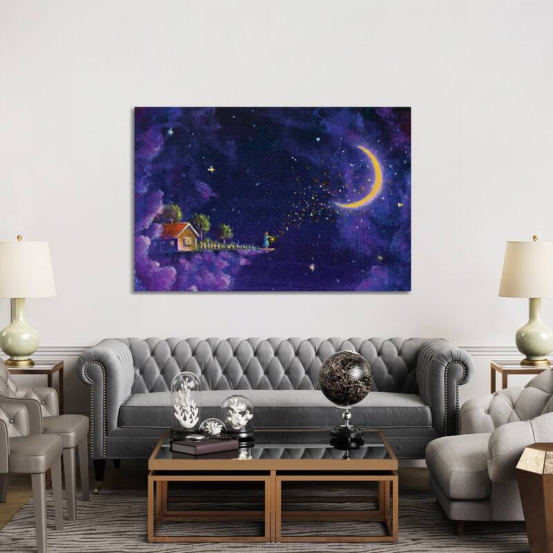 iCanvas "Mystic Fabulous House In Purple Night Clouds In The Starry Sky And The Girl" by Valery Rybakow Canvas Print