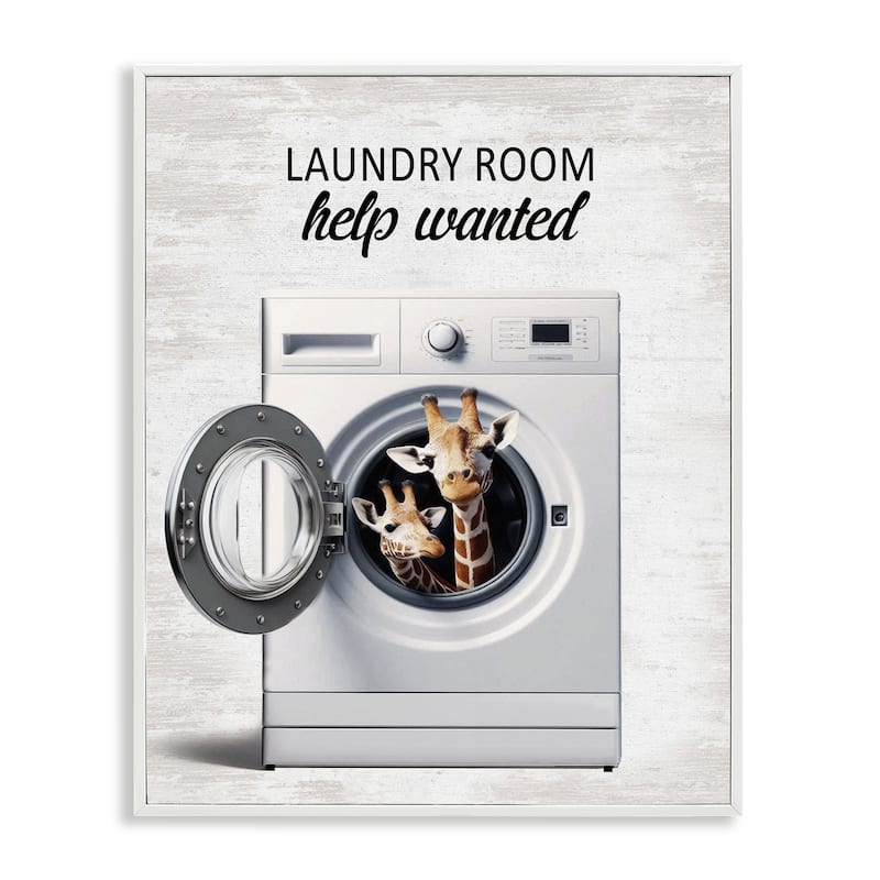Stupell Laundry Room Help Wanted Framed Giclee Art Design By Lettered and Lined - 24 x 30 - White