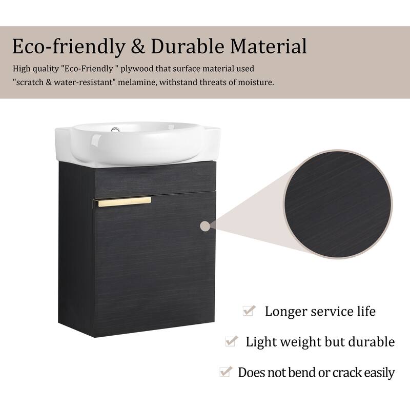 Beingnext 16"/23" Bathroom Vanity with Sink, Floating/Freestanding Bathroom Vanity with Soft Close Door