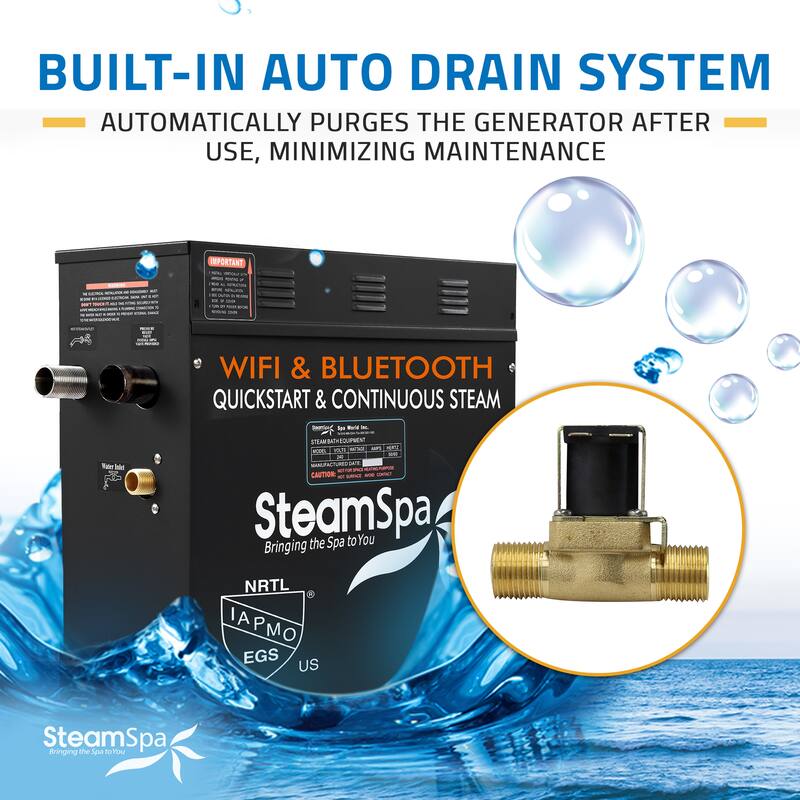Black Series 24KW Steam Bath Generator with Advanced Touch Screen, BLUETOOTH WIFI Control, and Auto Drain in Gold