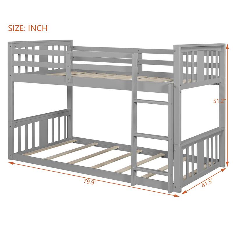 Space-Saving Twin Over Twin Bunk Bed with Ladder in White/Gray