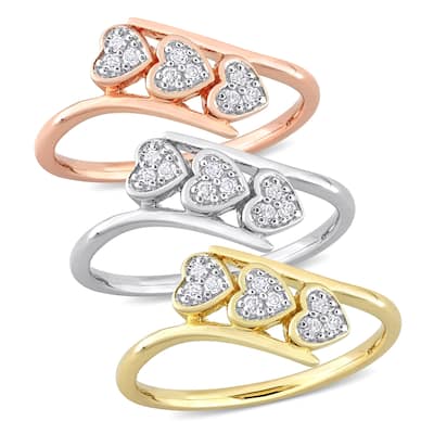 Miadora 1/4ct TW Diamond Triple Heart 3-Piece Ring Set Yellow Rose White Sterling Silver