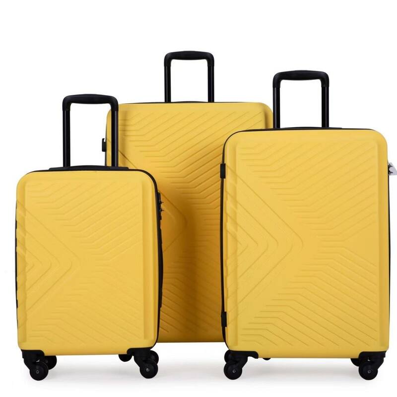 3PCS ABS Lightweight Suitcase Luggage Set with Two Hooks and TSA Lock - Yellow
