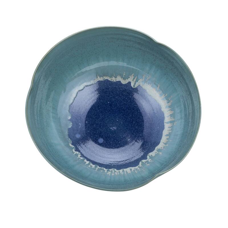 Swirl Bowl Blue Green Reaction Glazed Small