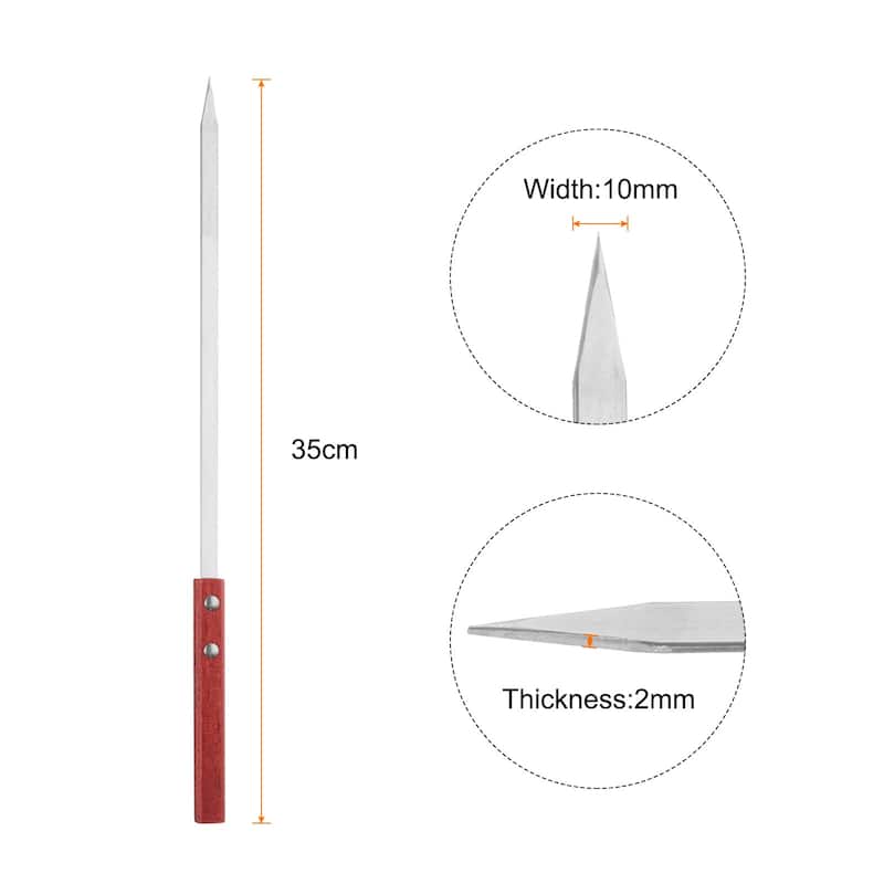 16pcs Kebob Skewers 34.5cmx10mmx2mm Flat Sticks with Wood Handle - 134.5cmx10mmx2mm - Silver