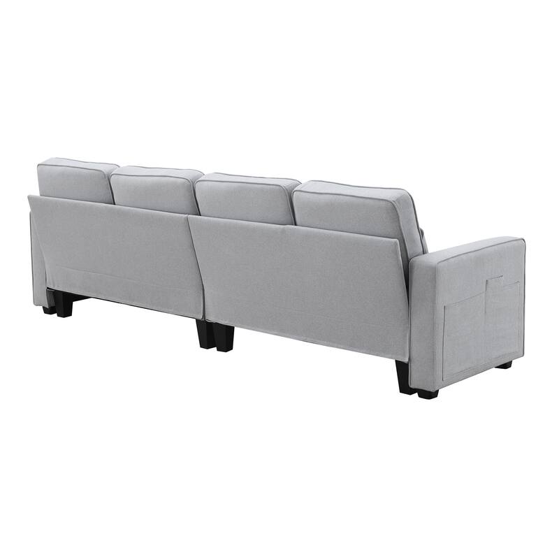 Modern 104" 4-Seater Linen Sofa with Storage Pockets and Pillows for Living Room