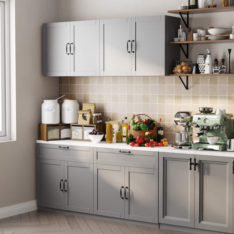 2 Piece Modular Closet Storage Set with Floor and Wall Cabinets Pantry