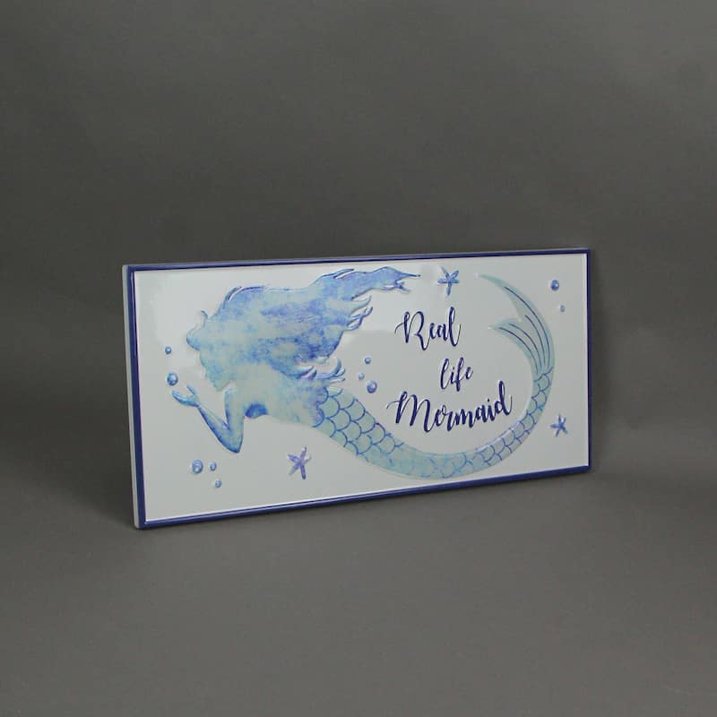 Blue/ White Enamelware Real Life Mermaid Metal Wall Sign Coastal Decor