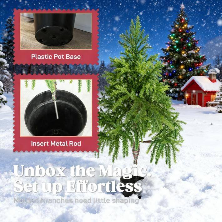 2PCS Christmas Tree, 4 ft Norflok Pine Xmas Tree with 133 Molded Tips and Pot Base