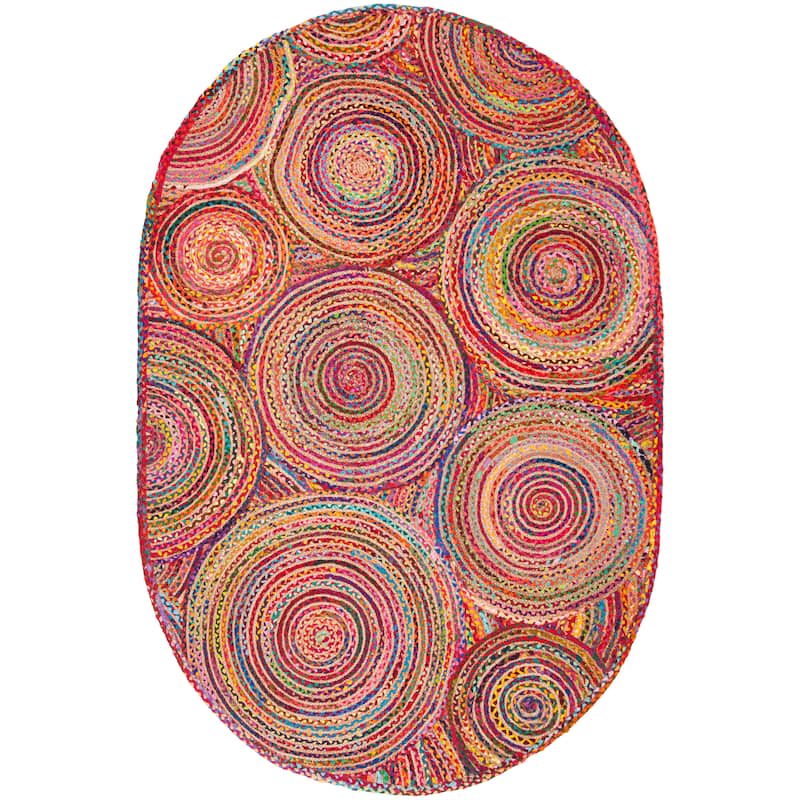 SAFAVIEH Handmade Cape Cod Eulogia Coastal Jute Rug - 6' x 9' Oval - Red/Multi