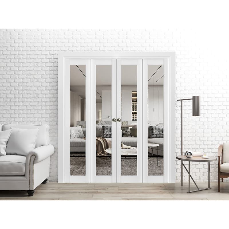Double Bi-fold Doors Lucia 2666 White Silk Clear Glass Sturdy Tracks