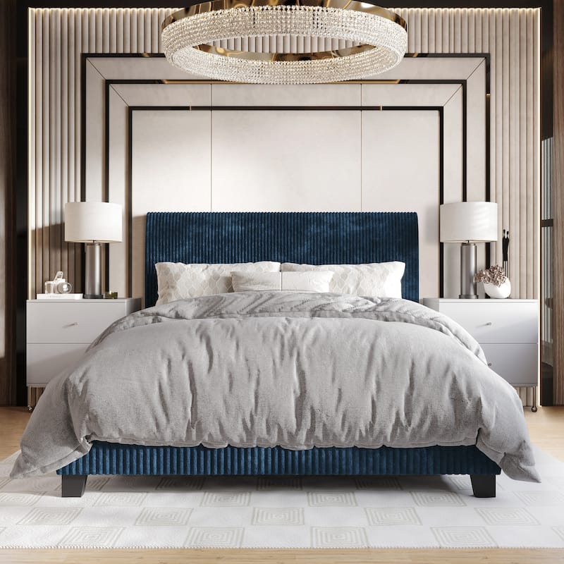 CraftPorch Corduroy Elegant and Chic Velvet Upholstered Bed