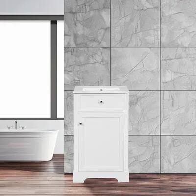 20" Bathroom Vanity with Ceramic Sink, Cabinet with Soft Close Door, Storage Rack & Adjustable Shelf