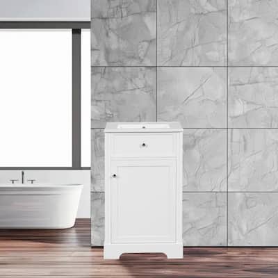 20" Bathroom Vanity with Ceramic Sink, Soft Closing Door, Storage Rack & Adjustable Shelf, Freestanding Cabinet