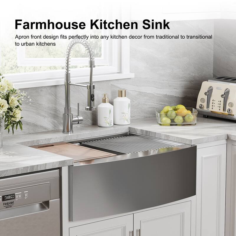 HOROW 33 in. Drop-In 18-Gauge Stainless Steel Workstation Kitchen Sink with Single Bowl and Built-In Ledge