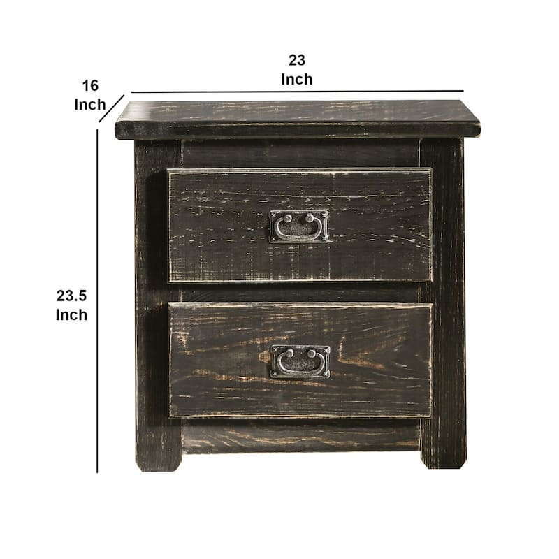 Black 2 Drawer 16 in. W Nightstand with Sturdy Drawer Pulls