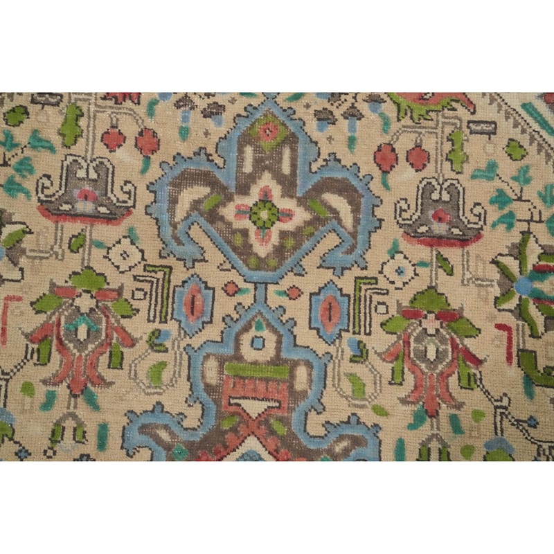 Hand Knotted Oriental 100% Wool Carpet Traditional Floral Beige & Ivories Tabriz Area Rug - 9' 4'' X 6' 3''
