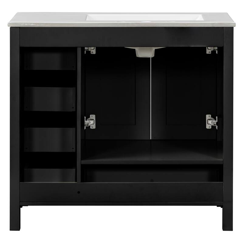 Bathroom Vanity with Sink Combo, Bathroom Cabinet with 2 Soft Close Doors, Solid Wood Vanity Set with 5 Drawers