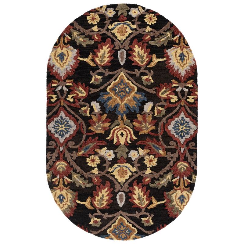 SAFAVIEH, Handmade Marietje Blossom French Country Wool Area Rug - 4' x 6' Oval - Charcoal/Multi