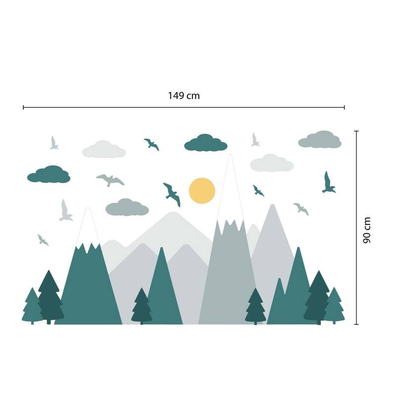 Walplus Green Grey Mountains Landscape Clouds Birds Children Wall Stickers