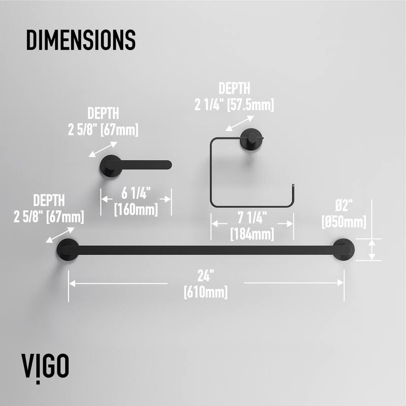 VIGO Arden 3-Piece Bathroom Hardware Accessory Set with 24 in. Towel Bar, Toilet Paper Holder, Hand Towel Holder