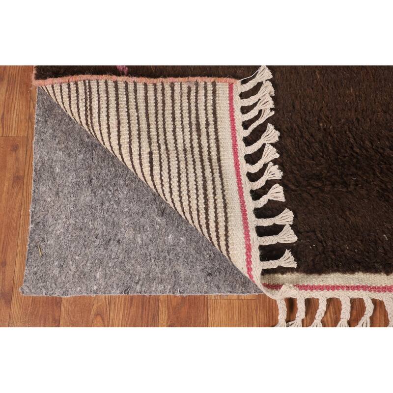 Tribal Brown Moroccan Oriental Area Rug Hand-Knotted Wool Carpet - 6'10" x 11'0"