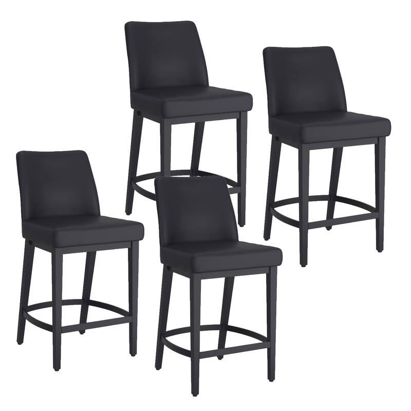 Modern Faux Leather and Metal 26" Counter Stool, Set of 4