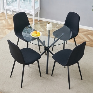 Table and chair set.A Modern Transparent Tempered Glass Round Table ...