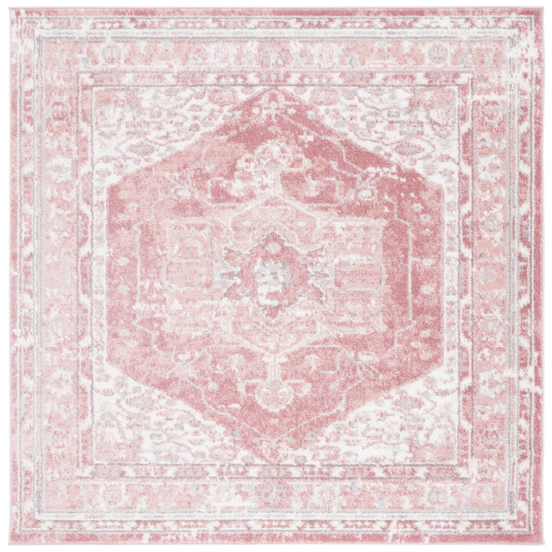 SAFAVIEH Layla Vicky Shabby Chic Farmhouse Rug - 3' Square - Ivory Grey/Pink