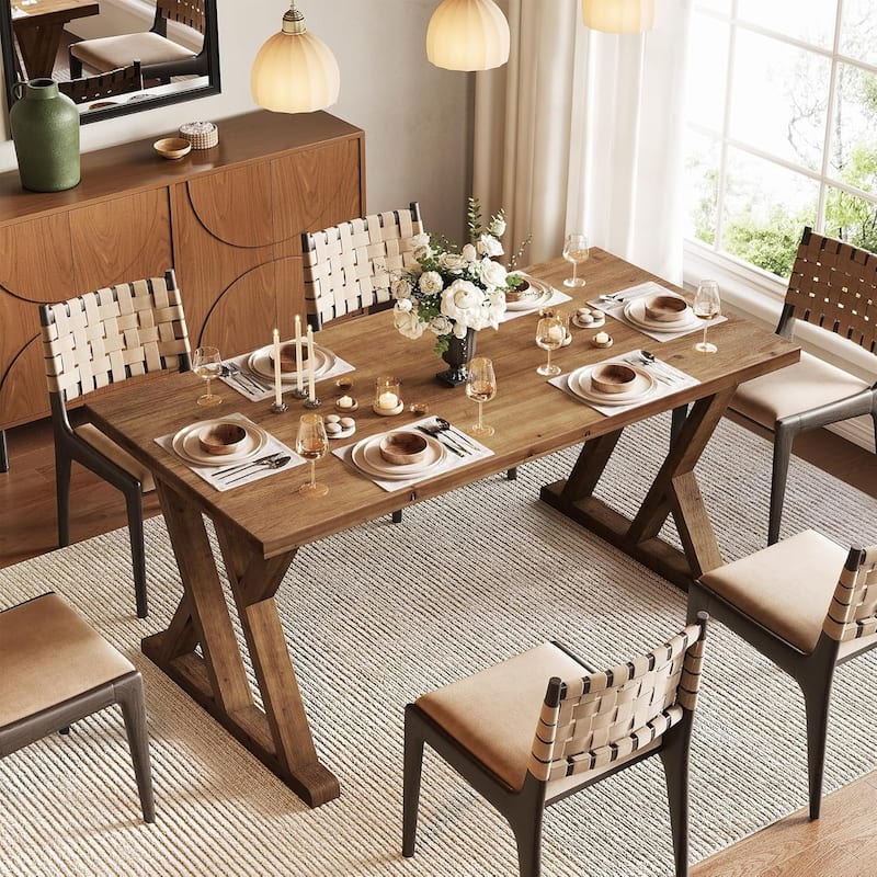 63 Inches Solid Wood Dining Table with Heavy-Duty Legs for 4-6 People