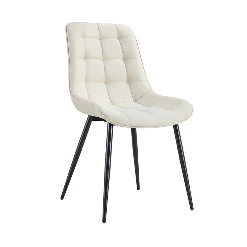 Modern Fabric Dining Chair with Stylish Grid Pattern,Set of 2 - Cream White
