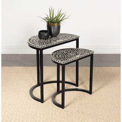 Zakiya 2-piece Demilune Nesting Table Set Black and White
