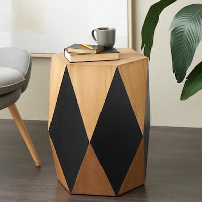 Brown Wood Diamond Accent Table with Black Accents