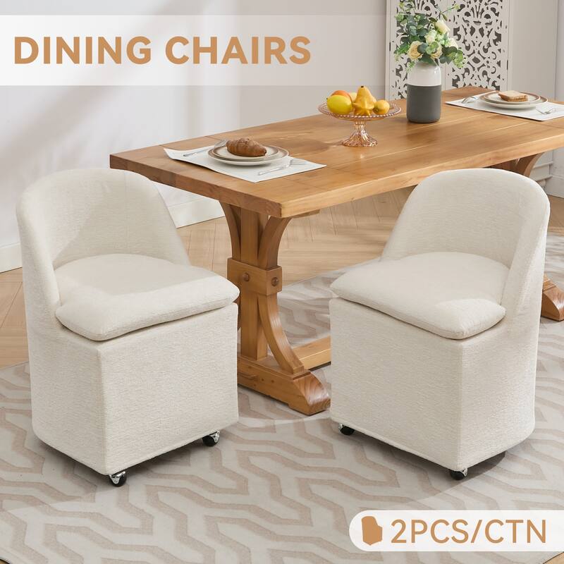 2PCS Soft Chenille Upholstered Dining Chairs, 360° Revolving with Wheels, Modern Design