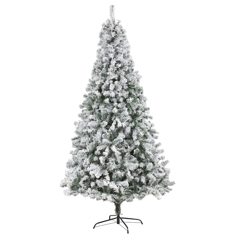 8ft. Flocked Spruce Artificial Christmas Tree - Snow-Kissed Seasonal Holiday X-Mas Centerpiece