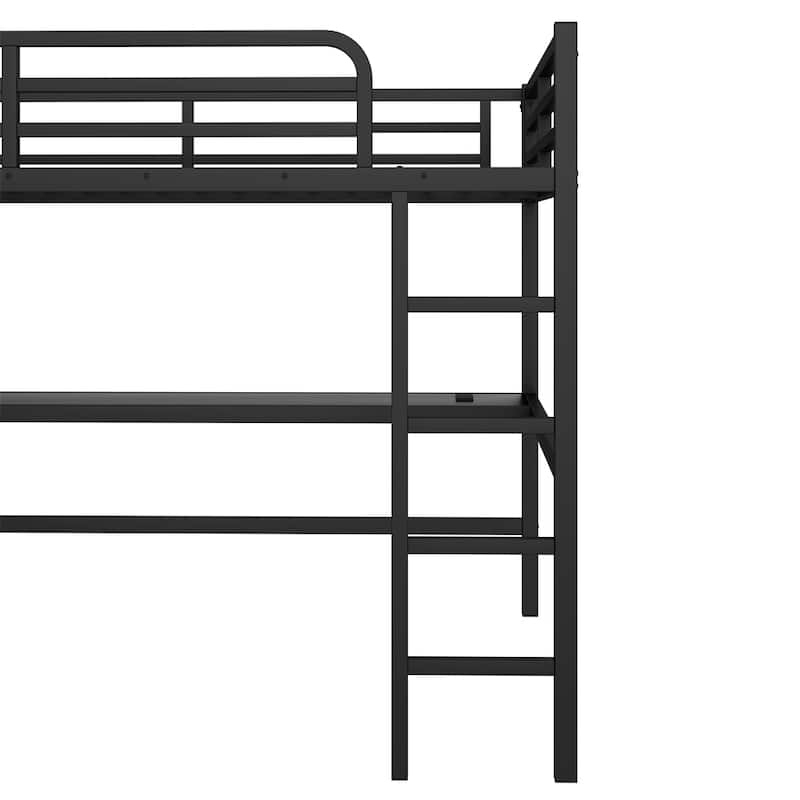 Metal Queen Size Loft Bed w/Power Outlet and LED Lighted,Space-Saving
