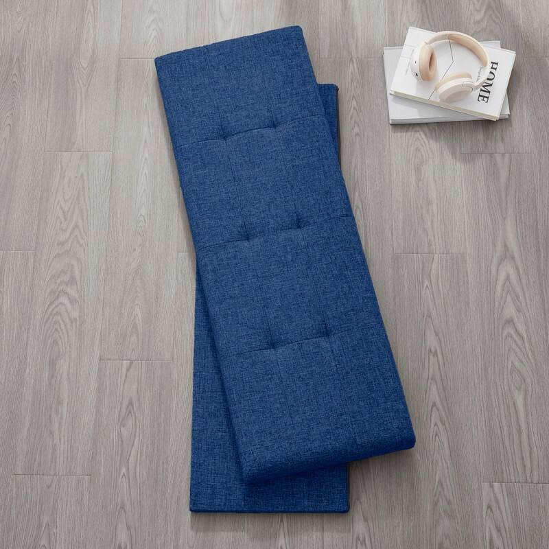 Foldable Tufted Linen Storage Ottoman Bench