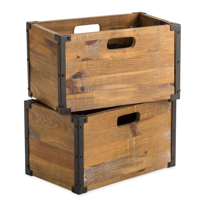 Deep Creek Rustic Wood Storage Crates, Set of 2