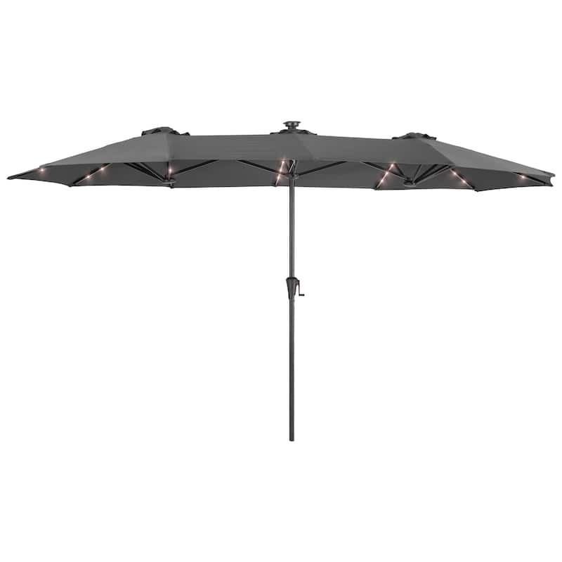 BONOSUKI 13 x 7.2ft Solar-Powered LED Double-Sided Patio Umbrella with Large Canopy Outdoor Table Umbrella for Garden, Navy Blue