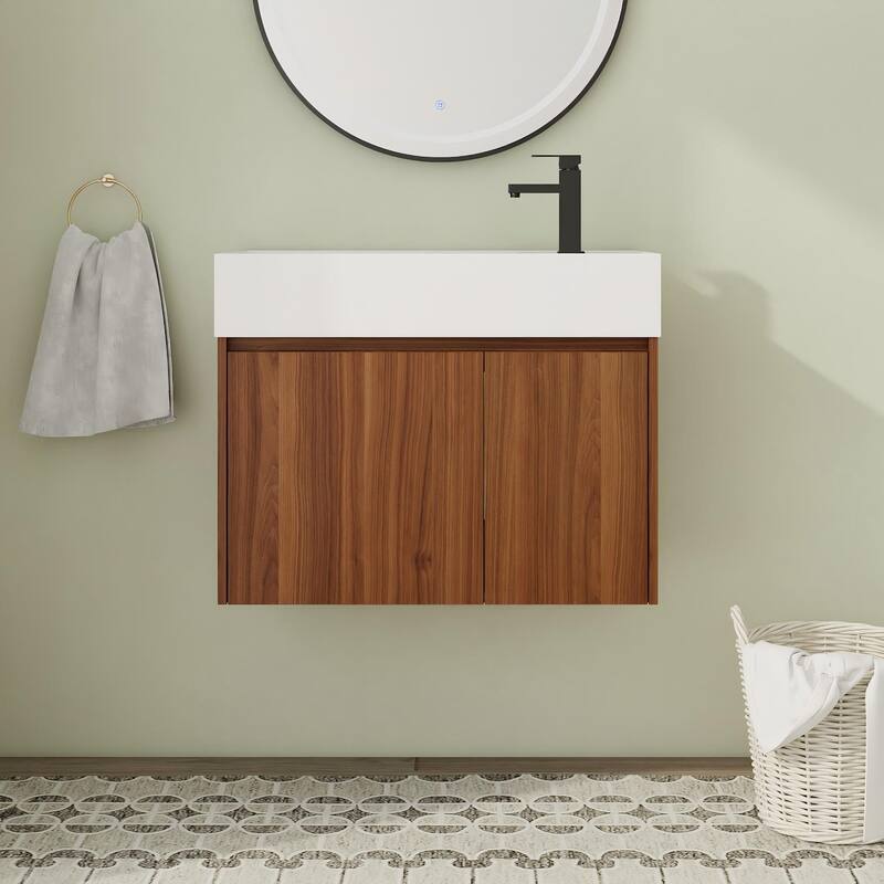 24"/30" Floating Bathroom Vanity with Sink, Mini Wall Mounted Bathroom Vanity with Soft Close Door