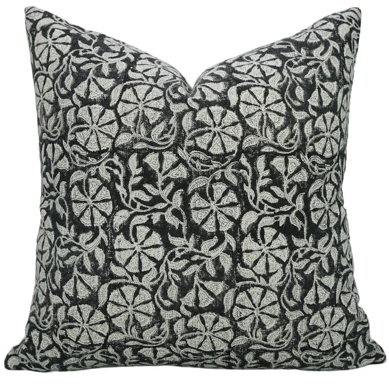 Linen Farmhouse Block print pillow Cover - Rudraksh - Pillow Covers - 22" x 22"