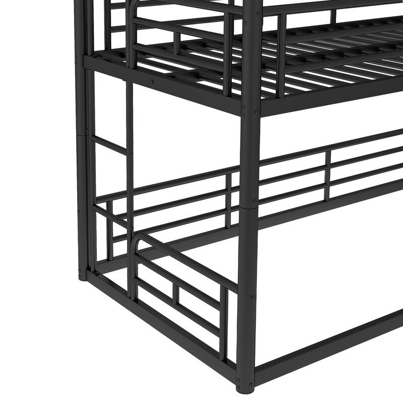 Twin over Twin over Twin Bunk Bed, Metal Triple Bunk Bed with Safety Guardrails, Heavy-duty Bunk Bed with Noise-reduced Design