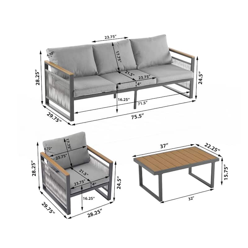 4-Pieces Outdoor Metal Patio Furniture Set
